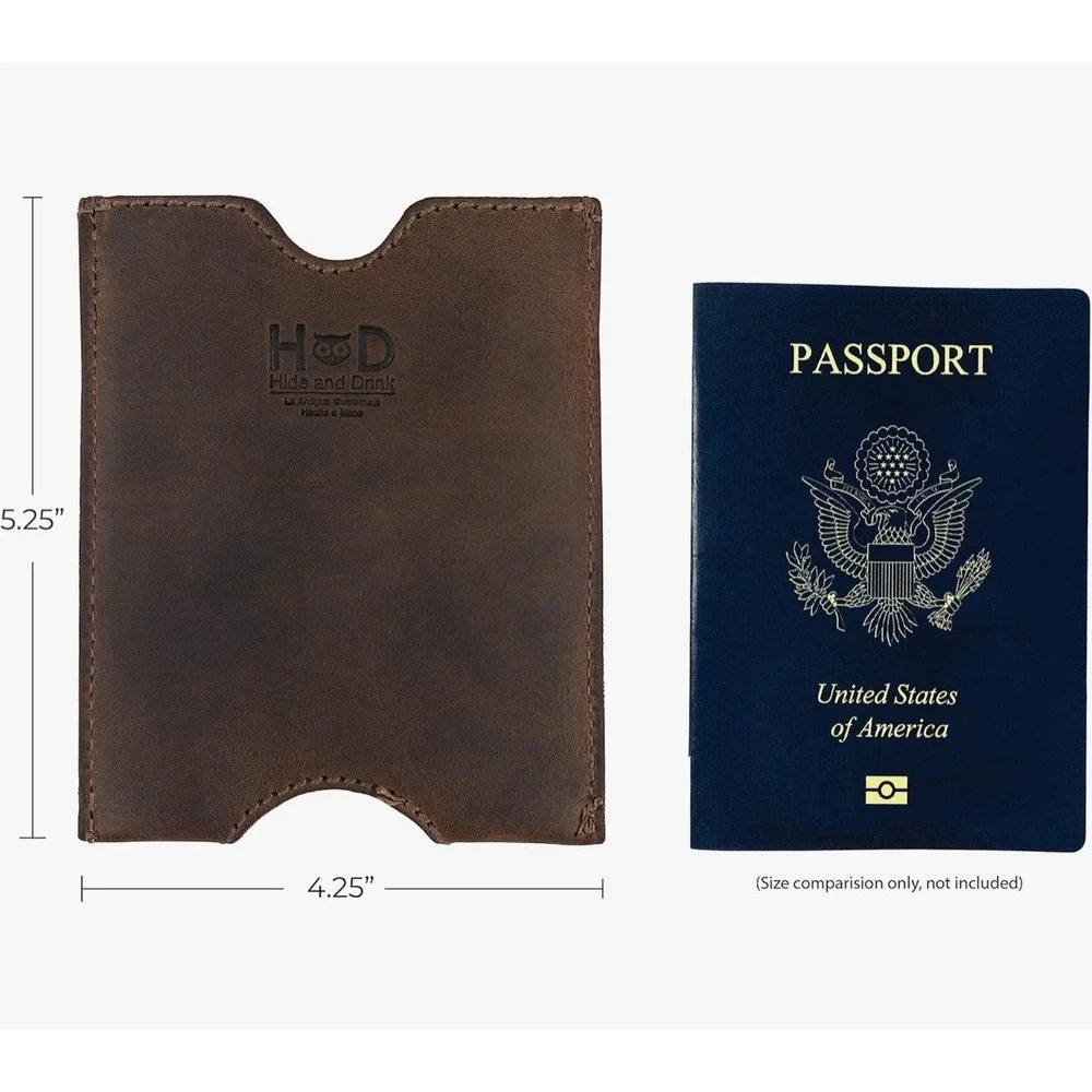 Hide and Drink Leather Passport Sleeve Bourbon Brown Minimalist Travel Cover